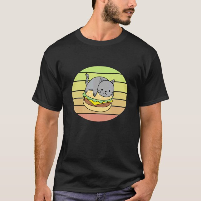 Cheeseburger Cat Sunset Vintag Cheeseburger Cat T-Shirt (Vorderseite)
