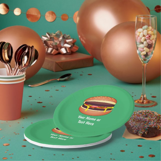 Cheeseburger Graphic on Green - Hinzufügen eigener Pappteller (Multi)
