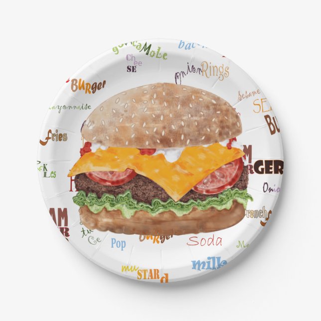 Cheeseburger GRILLEN Grill Fast Food Pappteller (Vorderseite)