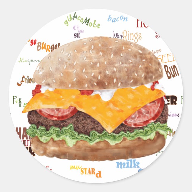 Cheeseburger GRILLEN Grill Fast Food Runder Aufkleber (Vorderseite)