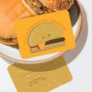 Cheeseburger Mini Valentinskarte für Kinder Orange Mitteilungskarte