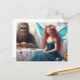 Cheeseburger Picnic mit Sasquatch und Fairy Postkarte