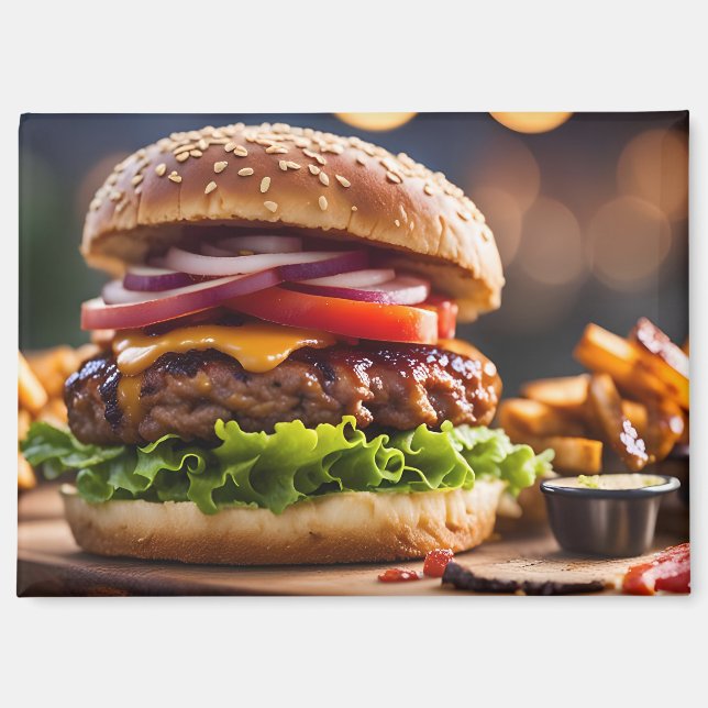 Cheeseburger & Pommes Magnet (Vorderseite)