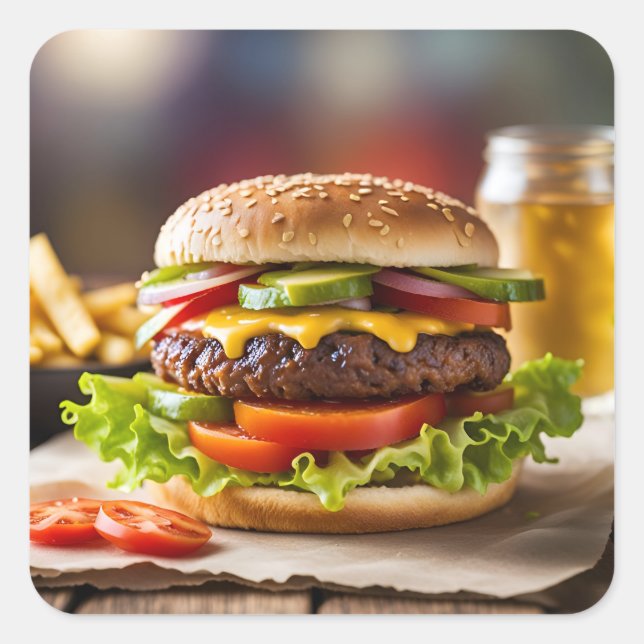 Cheeseburger Quadratischer Aufkleber (Vorderseite)