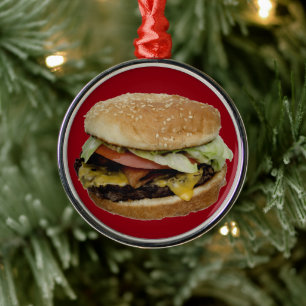 Cheeseburger und Fries Silbernes Ornament
