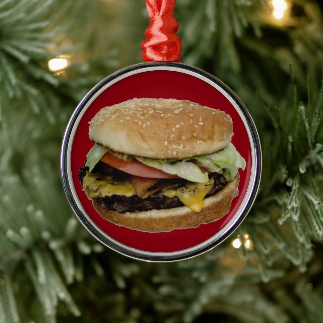 Cheeseburger und Fries Silbernes Ornament (Baum)