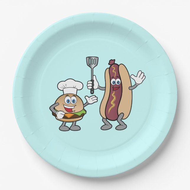 Cheeseburger-und Hotdog-Party-Teller Koch-Heraus Pappteller (Vorderseite)