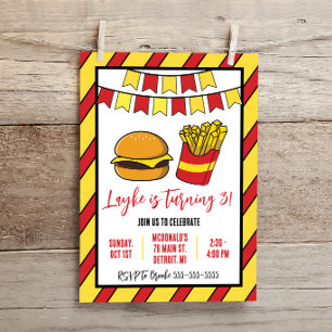 Cheeseburger und Pommes Frites Geburtstagsfeier Einladung