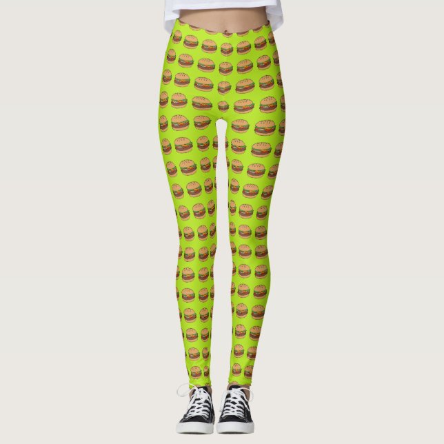 Cheeseburgers-Design mit Limonem Hintergrund Leggings (Vorderseite)