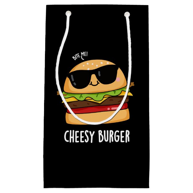 Cheesy Burger Funny Food Puns Dark BG Kleine Geschenktüte (Vorderseite)
