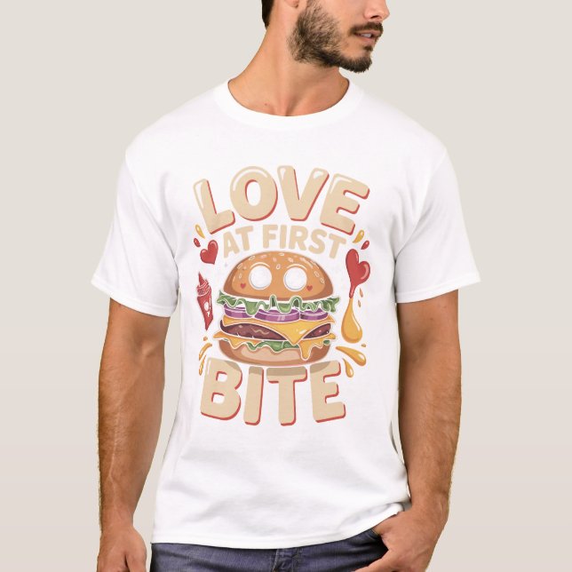 Cheesy Burger Love at First Bite T-shirt Design (Vorderseite)