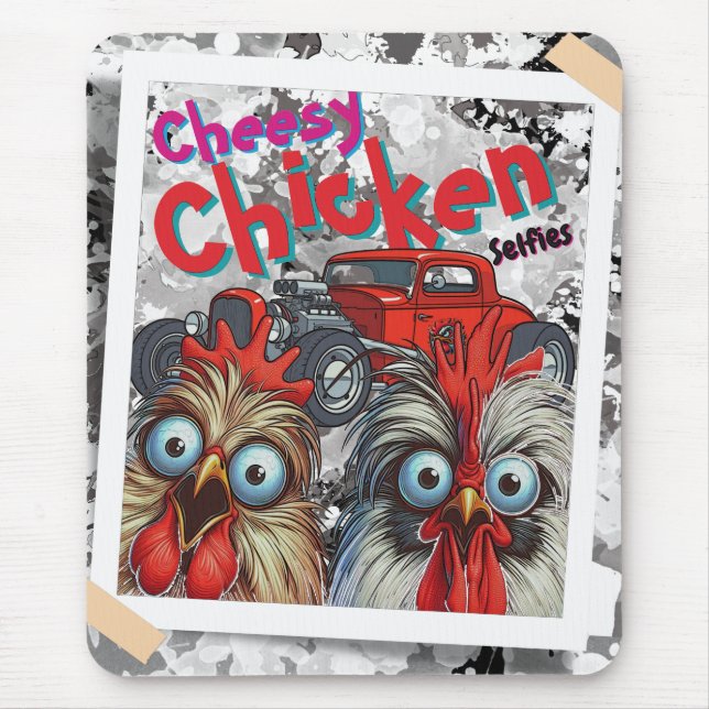 "Cheesy Chicken Selfies" Hot Rod Mouse Pad Mousepad (Vorne)