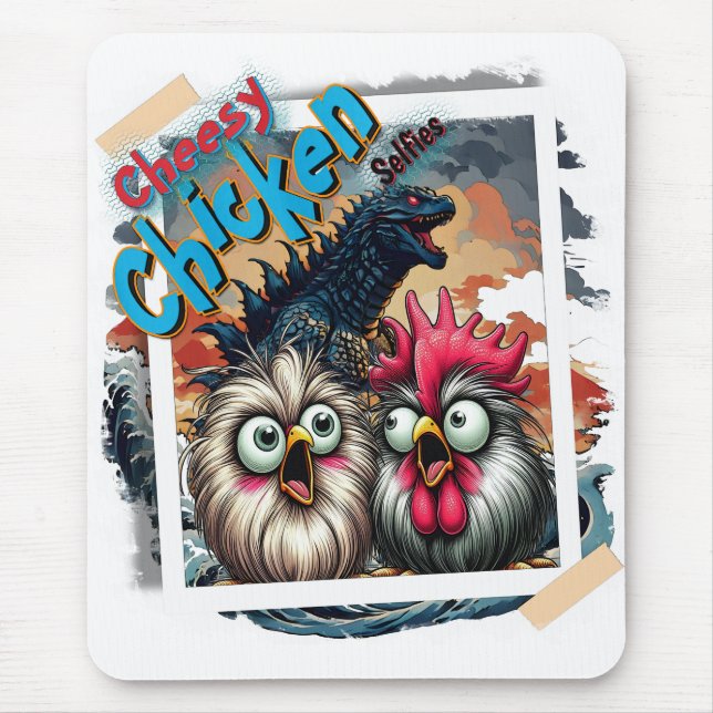 "Cheesy Chicken Selfies" Meet Godzilla Mouse Pad Mousepad (Vorne)