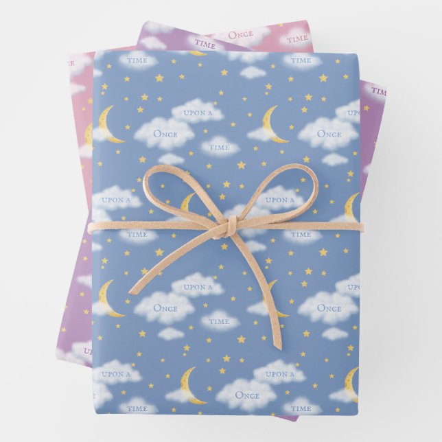 Cheesy Moon & Stars Fluffy Clouds personalizable Geschenkpapier Set (Beispiel)