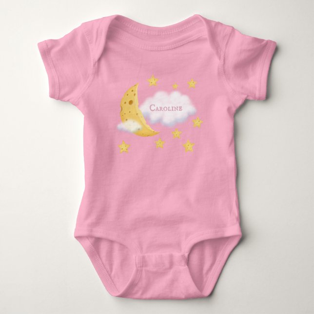 Cheesy Moon & Stars Personalisiert Fluffy Cloud Pi Baby Strampler (Vorderseite)