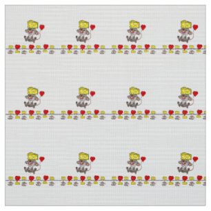 Cheesy Mousey Kisses Red Hearts Fabric Stoff