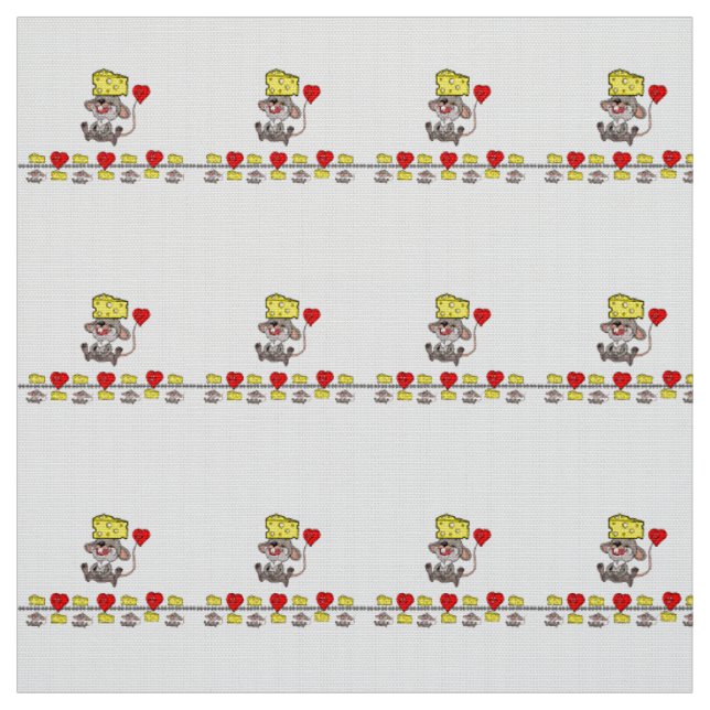 Cheesy Mousey Kisses Red Hearts Fabric Stoff (Muster)