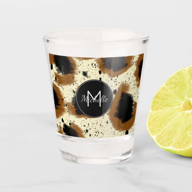 Cheetah Abstrakt Splash Mit Monogramm Name Schnapsglas (Vorderseite)