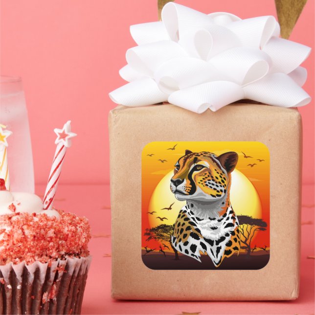 Cheetah African Feline Wild Animal Quadratischer Aufkleber (Party)