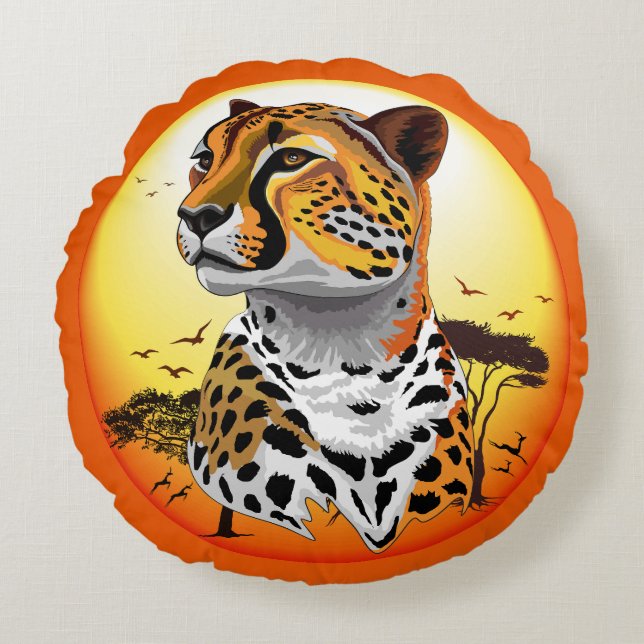 Cheetah African Feline Wild Animal Rundes Kissen (Vorderseite)
