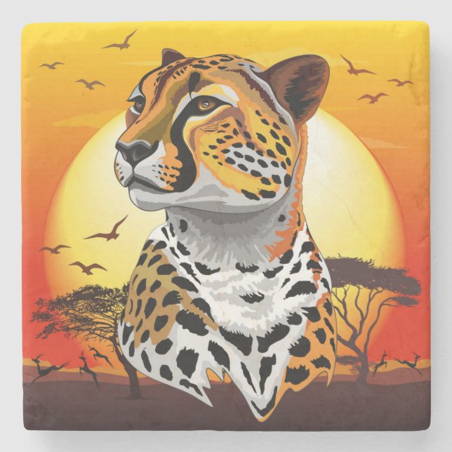 Cheetah African Feline Wild Animal Steinuntersetzer (Vorderseite)
