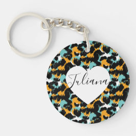 Cheetah Animal Print Aquamarin Orange Heart Schlüsselanhänger