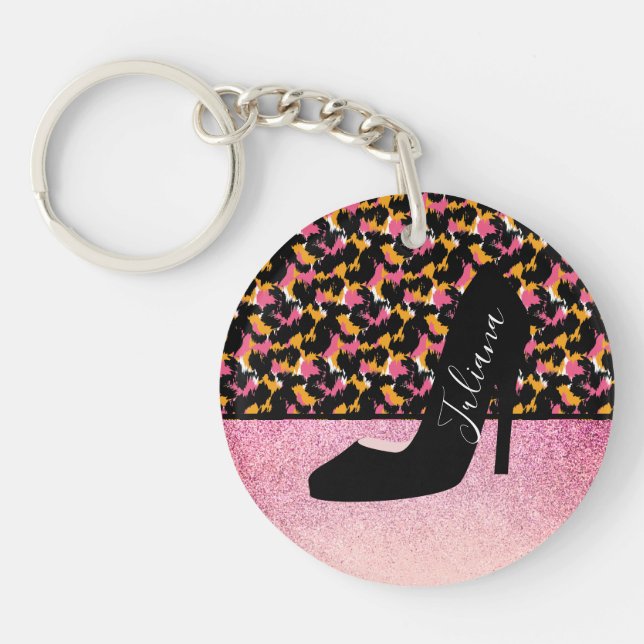 Cheetah Animal Print Pink Pearl Heel Schlüsselanhä Schlüsselanhänger (Vorderseite)