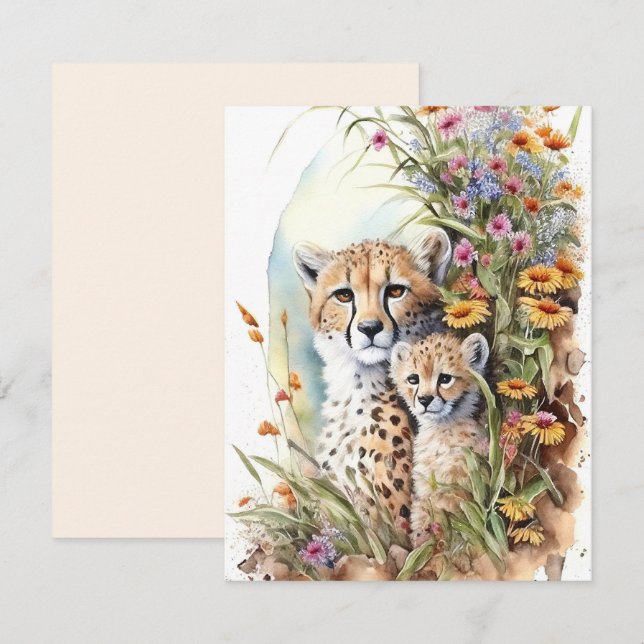 Cheetah Baby and Mama Flat Card (Vorne/Hinten)