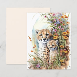 Cheetah Baby and Mama Flat Card