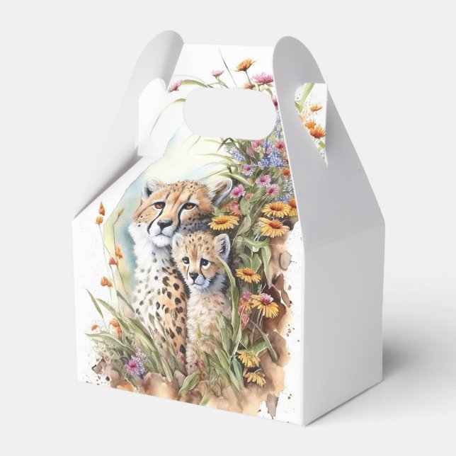 Cheetah Baby und Mama Geschenkschachtel (Vorderseite)