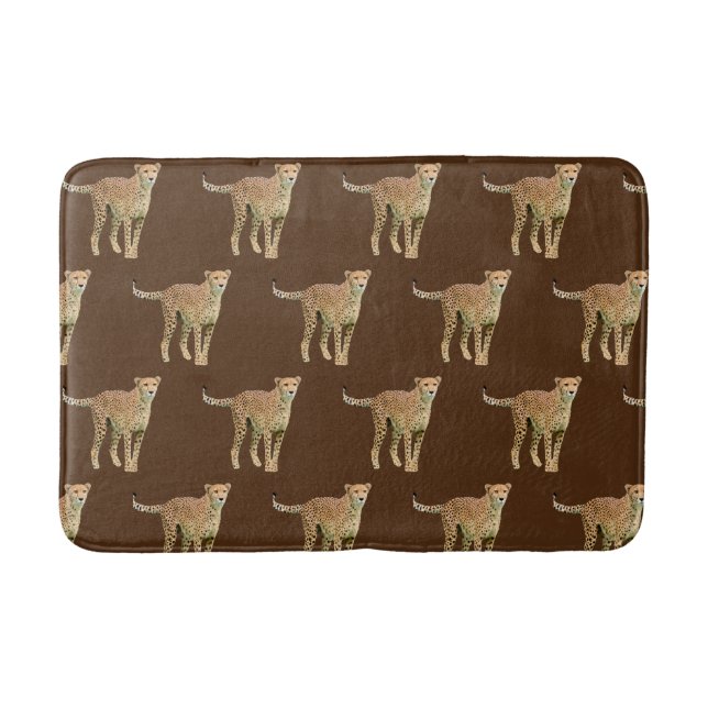 Cheetah Bath Mat auf braunem Hintergrund Badematte (Vorderseite)