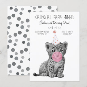 Cheetah bébé noir et blanc Invitation d'anniversai