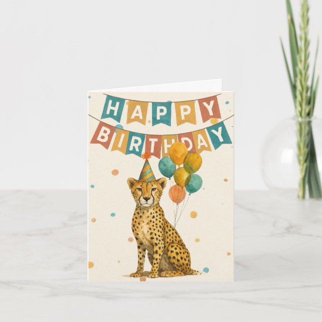 Cheetah Birthday Card - Fun Animal Party Design Karte (Vorderseite)