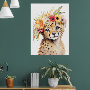 Cheetah Blume Kronkunst Kinderzimmer Poster