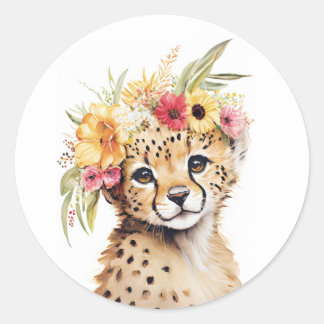 Cheetah Blume Kronkunst Kinderzimmer Runder Aufkleber