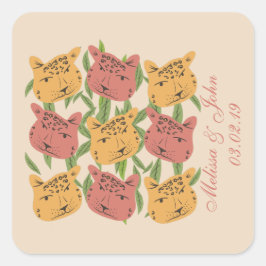 Cheetah Brautparty Jungle Pflanze Quadratischer Aufkleber