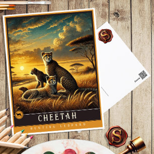 Cheetah   Carte postale Famille Vintage Animal