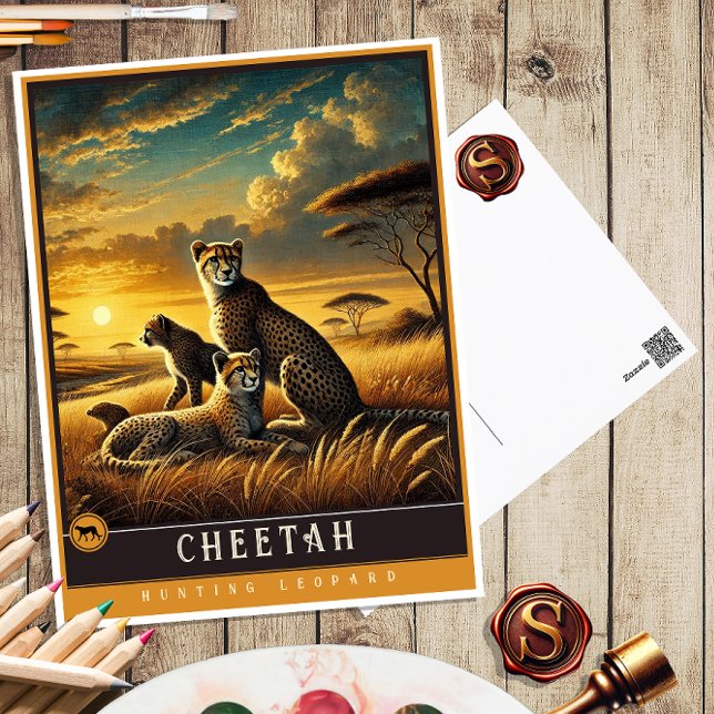 Cheetah | Carte postale Famille Vintage Animal (Créateur téléchargé)