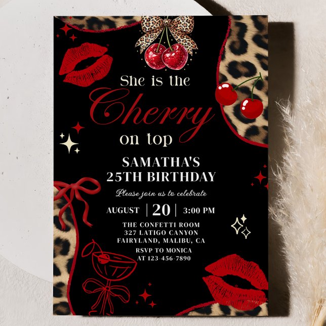 Cheetah Coquette Cherry On Top Birthday Invitation (Créateur téléchargé)