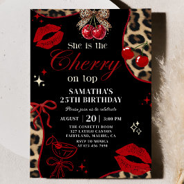 Cheetah Coquette Cherry On Top Birthday Invitation Einladung
