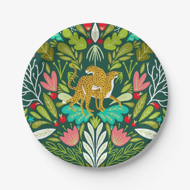 "Cheetah Couple Illustration, Wild Cat Dschungel Pappteller (Vorderseite)