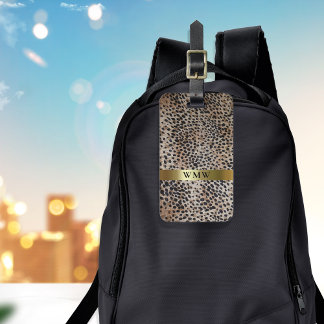 Cheetah Digital Leather Gold Metallic Monogram Lug Gepäckanhänger