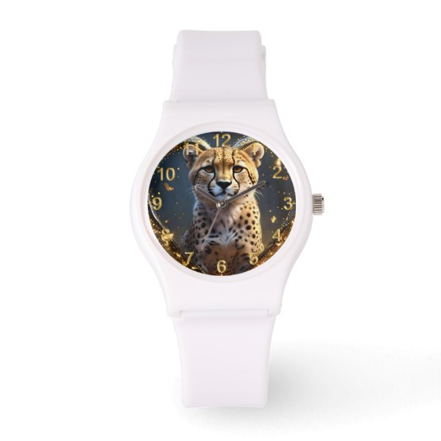 Cheetah: Ein goldenes Liebe Herz Armbanduhr (Vorderseite)