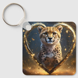 Cheetah: Ein goldenes Liebe Herz Schlüsselanhänger