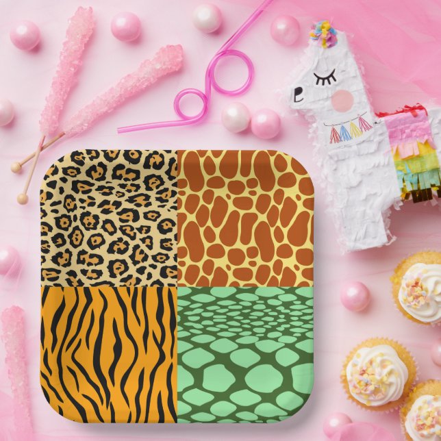 Cheetah, Giraffe, Tiger und Schlange Pappteller (Party)