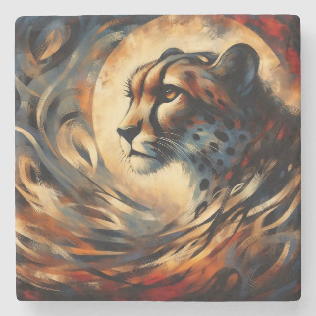 Cheetah Harlem Renaissance Moderne Malerei Steinuntersetzer (Vorderseite)