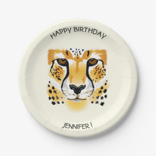 Cheetah Head nah-up Illustrationsname Geburtstag Pappteller