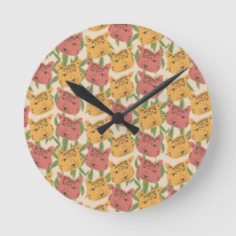 Cheetah Jungle Pflanze Grüne Korallen Grün Runde Wanduhr