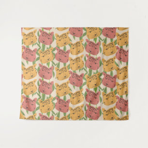 Cheetah Jungle Pflanze Grüne Korallen Grün Wandteppich