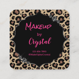 Cheetah Leopard Diamond Pink Sparkle Glimmer Quadratische Visitenkarte